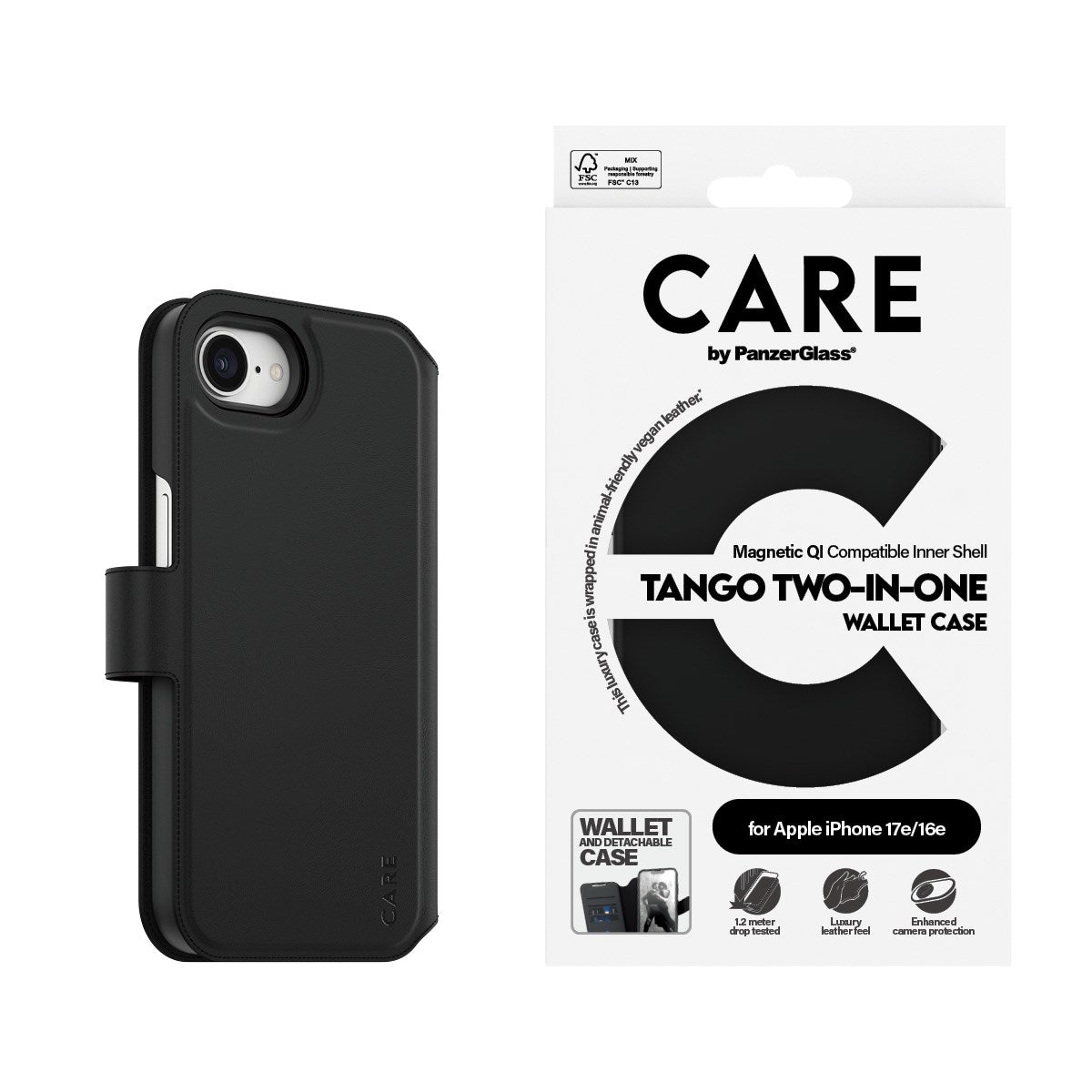 CARE™ by PanzerGlass® Tango 2-in-1 Wallet Case m. Qi iPhone 17e | 16e
